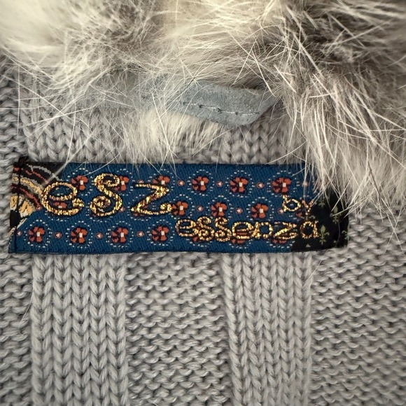 Essenza Y2K Real Lapin Fur Jacket Rabbit Fur Trim Zip Sweater Cardigan Size M - Picture 3 of 16